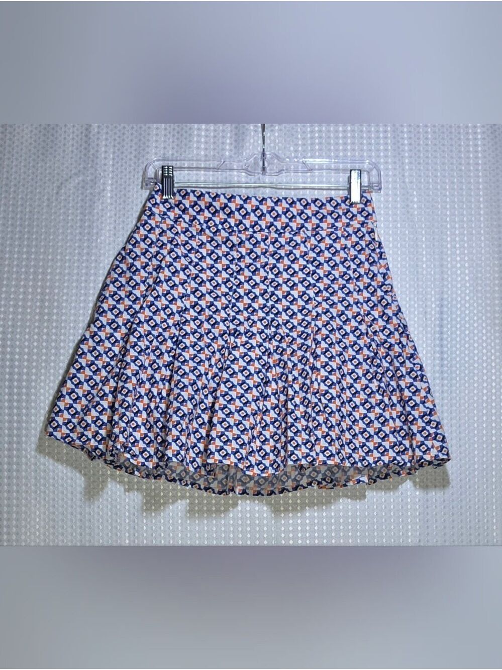 Anthropologie Maeve Pleated Mini Skirt Geometric Orange Blue - Picture 12 of 12